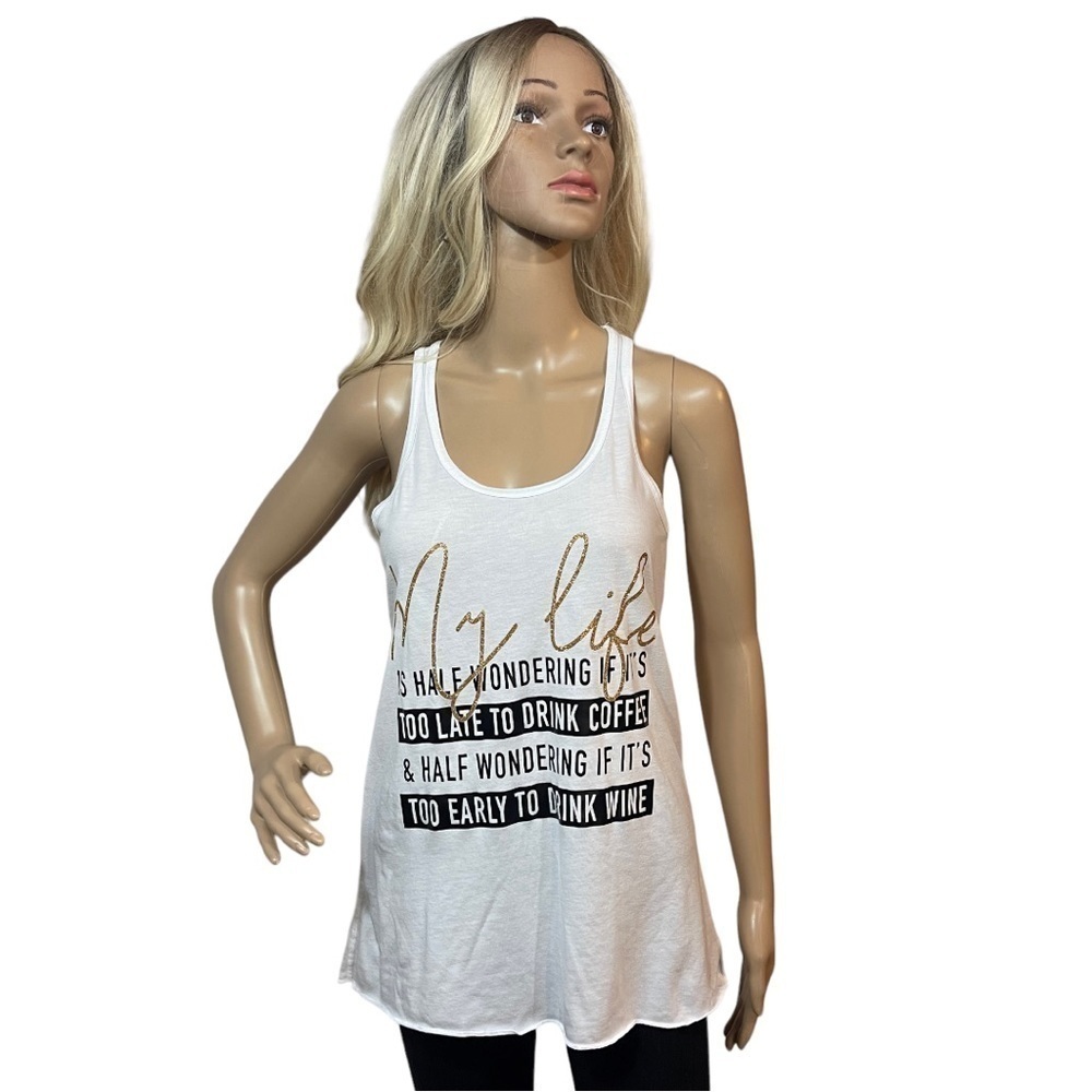 BELLA Canvas White, Black & Gold Drink Coffee or Wine Tank
